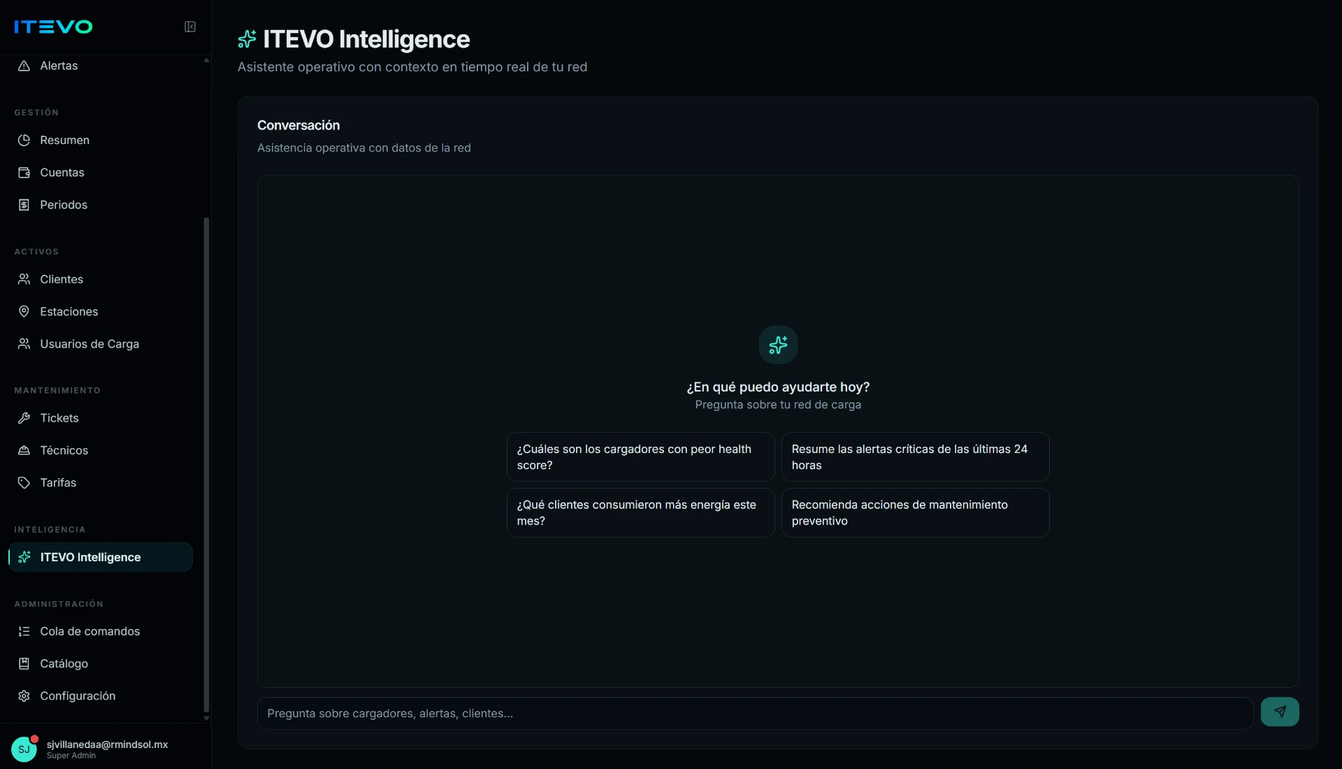Asistente ITEVO Intelligence dentro de la plataforma